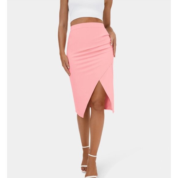 Halara Ruched Split Hem Midi Skirt Sz Small Womens Pink Bodycon Casual Soft - Picture 8 of 10